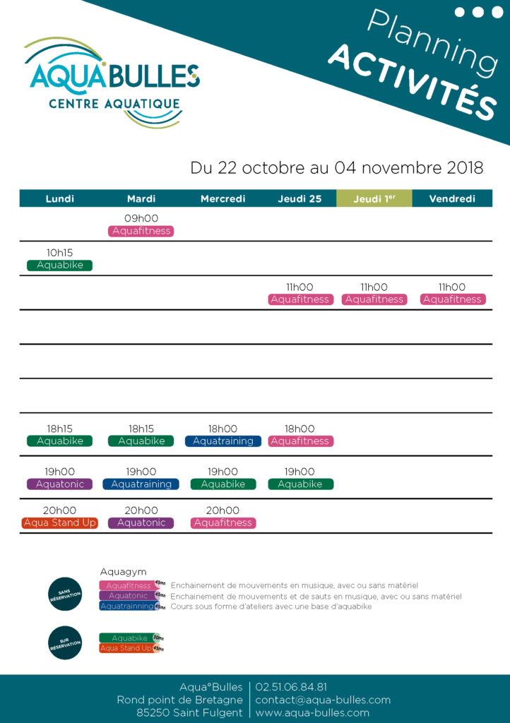 planning octobre aquagym